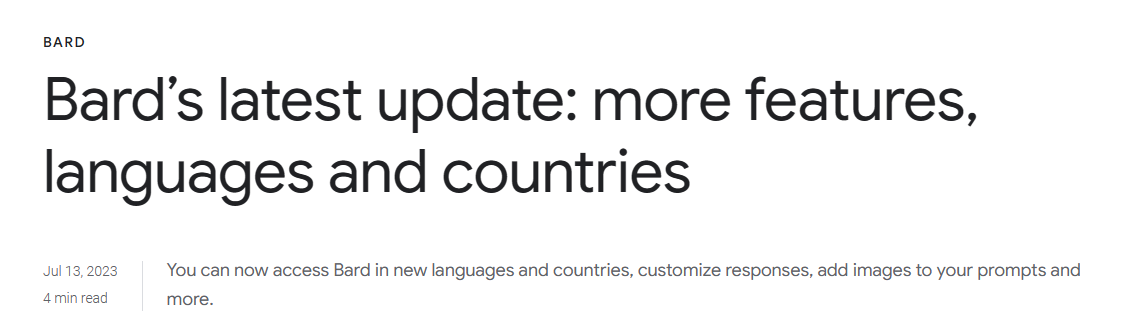 谷歌人工智能Bard全面升级：图像分析、支持更多种语言、登陆更多地区